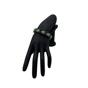 Gemstone Stretch Bracelet With Green Purple & Blue Beads